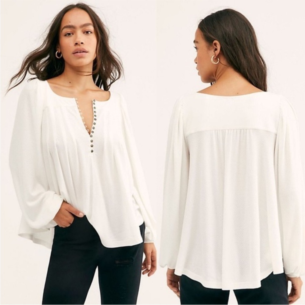 Free People Devin Textured Knit Top Bell Sleeve - Picture 3 of 4